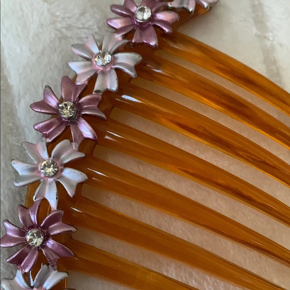 Hair French Side Comb Accessory Pink Hue Flowers